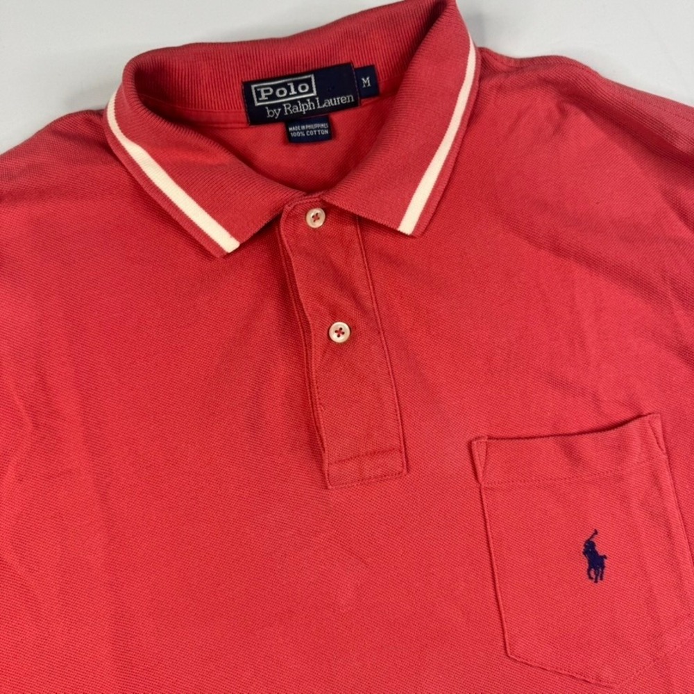 Polo Ralph Lauren Polo Shirt Mens Medium‎ Red Tipped Trim Pocket Pony